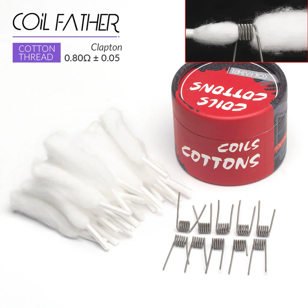 Катушка отец 10 шт. Clapton Hive Tiger четвёрка плоский микс витой плавленый Clapton 20 шт хлопок электронная сигарета провод предварительно изготовленный - Цвет: A Clapton Cotton Kit