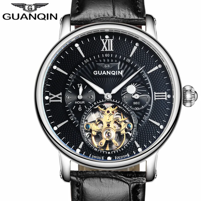 Relogio Masculino Guanqin мужские часы Топ бренд класса люкс Турбийон Скелет светящиеся