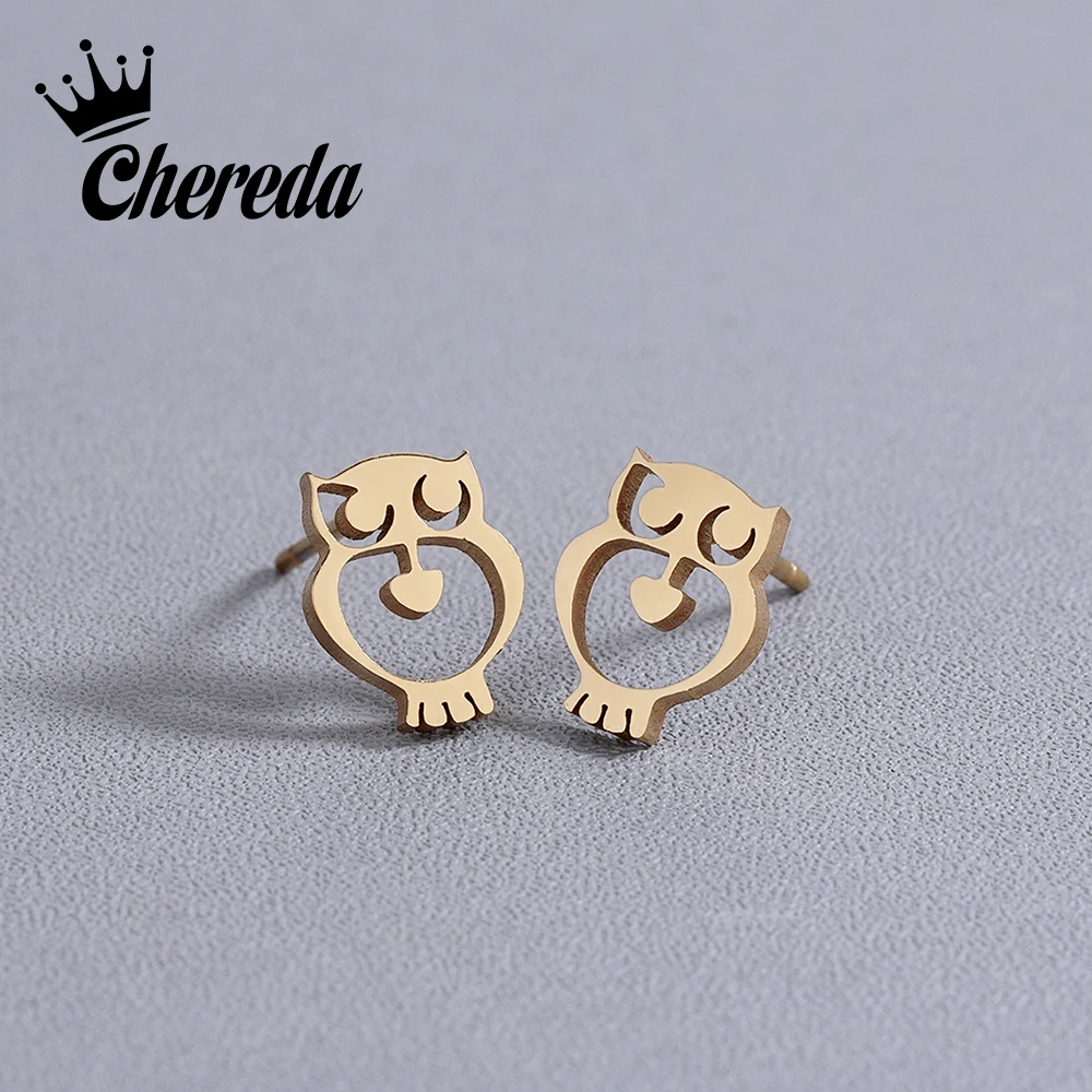

Chereda Stainless Steel Stud Earring for Women Lady Owl Gold Color Lover's Engagement Charms Animal Simple Jewelry