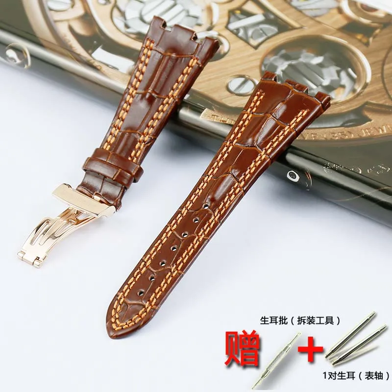 Rose gold buckle 28 мм мужской деловой высококачественный кожаный ремешок для AP Серии кожаный ремешок для женщин спортивный водостойкий ремешок бабочка пряжка аксессуары - Цвет ремешка: Rose gold buckle