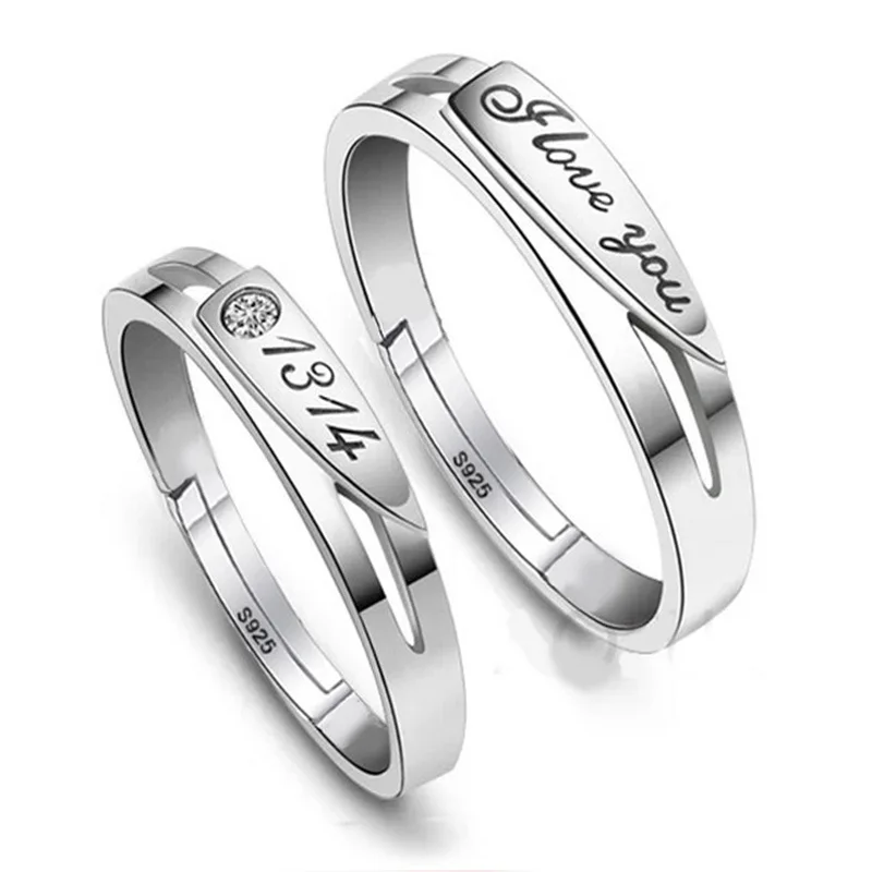 

New 925 Sterling Silver Rings Lovers Round Zirconia Couple For Women Rings Adjustable Rings Free Shipping