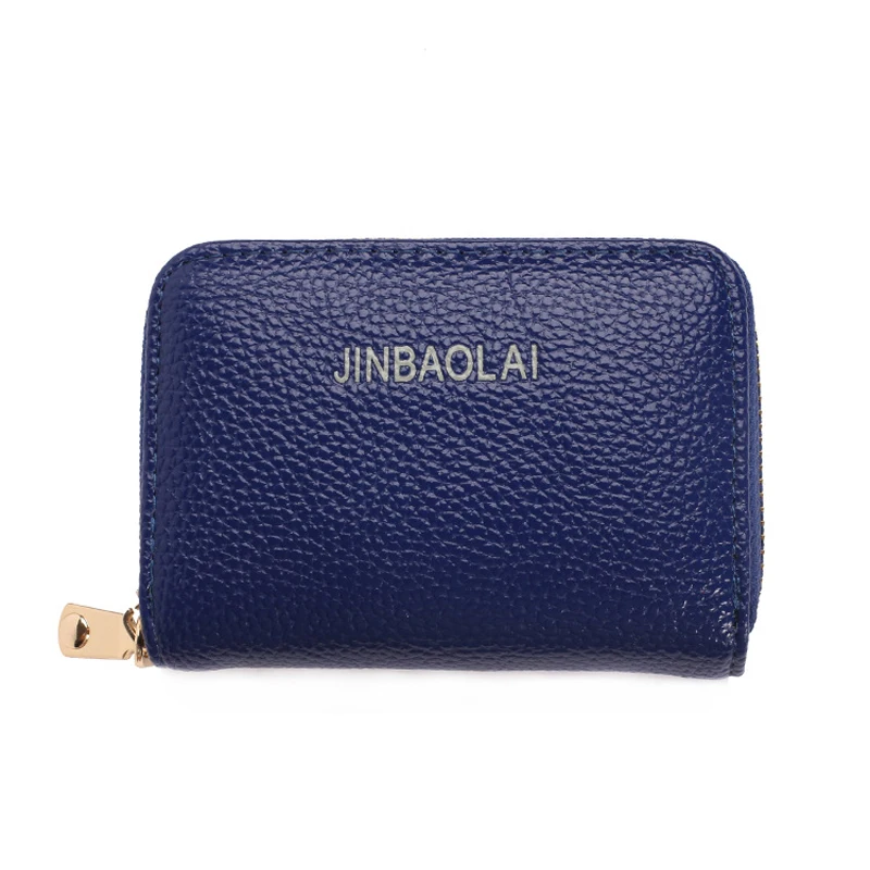 

JINBAOLAI Men Clutch Card Holder Purse Women Leather Credit Card Package Casual Zipper Coin Bags Solid Bank Cards Cover Wallet