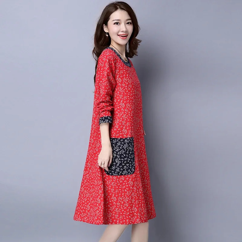 Hello Rose : 2016 New Arrival Autumn Dress Fashion Chinese Style Women Dresses Print Pockets Full Elegant Cheap-Clothes-China | Женская