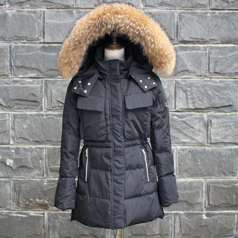 Высокое качество Большой Натуральный мех 2017 зимняя куртка Для женщин енота