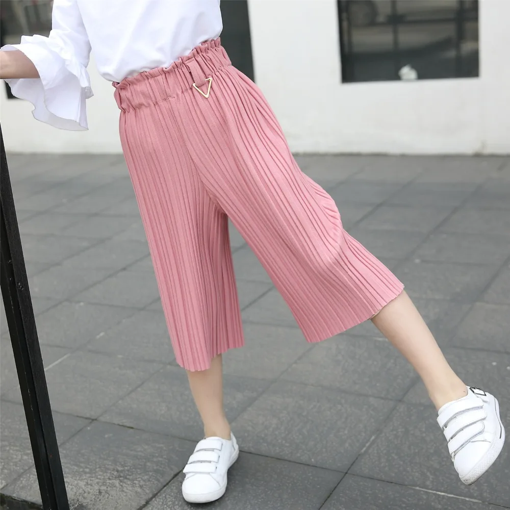 

New Fashion Summer Loose Girls Pants Wide Leg Pants for Girls Toddler Calf-length Kids Trousers Linen Children Pants 3 colors