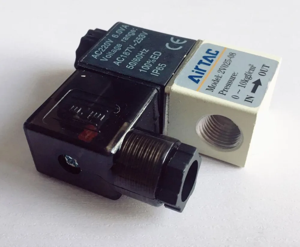 2V025-08 12 V/24 V DC, 110 V/220 V AC 2 порта 2Pos 1/" BSP нормально закрытый Соленоидный клапан катушки Led