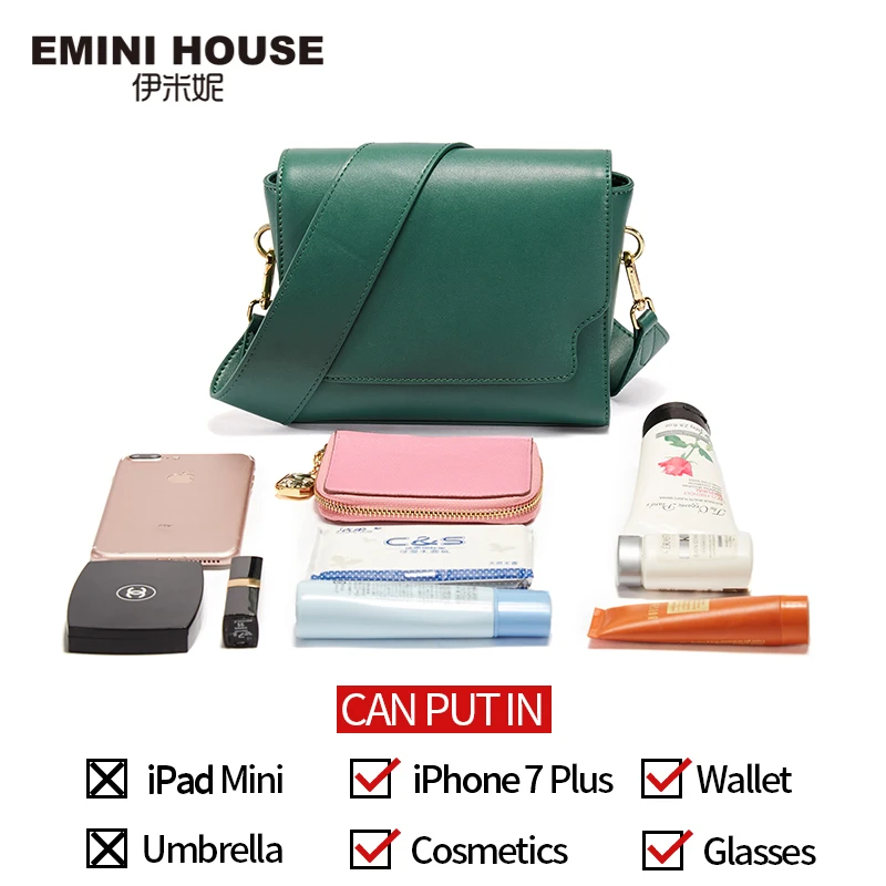 Сумка мессенджер EMINI HOUSE из сплит кожи однотонная с широким ремнем квадратной