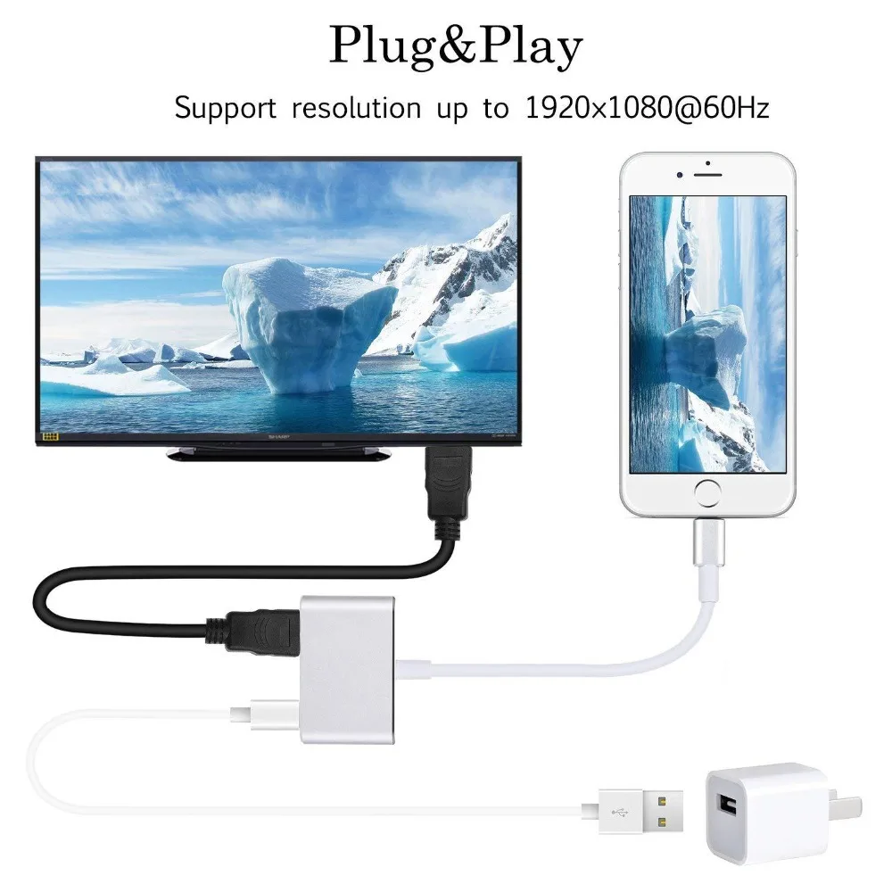 ABS/алюминиевый сплав цифровой AV HDMI адаптер 4K USB кабель Разъем до 1080P HD для iPhone X/8 P/6/6