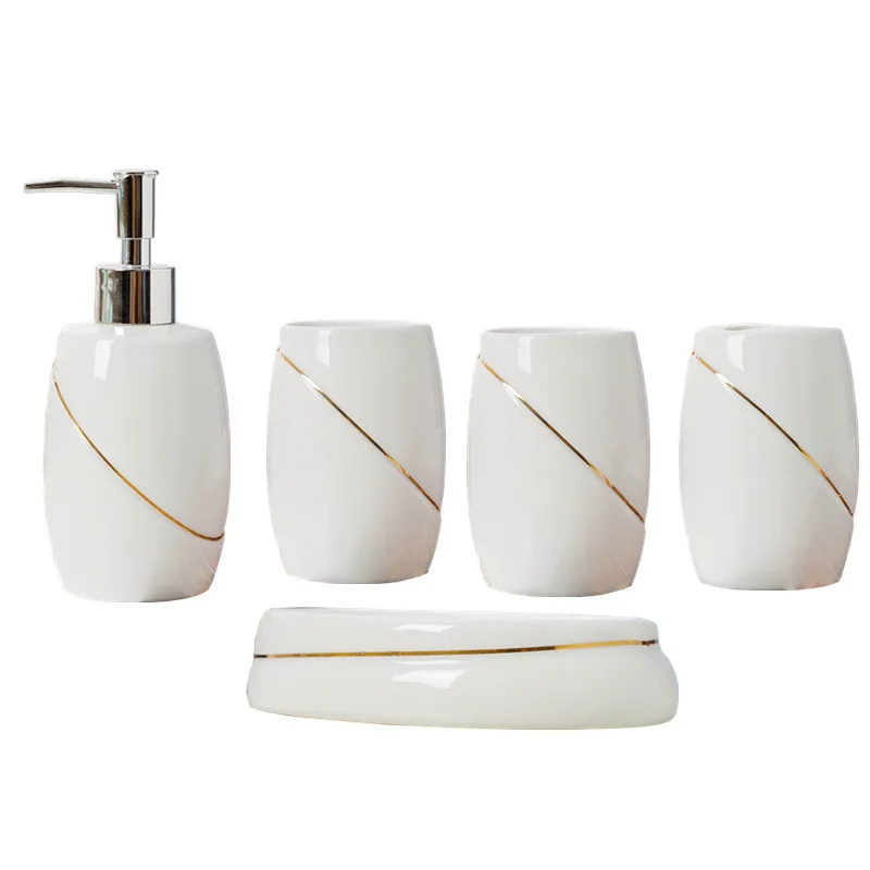 

GUNOT Ceramic 5pcs/set Bathroom Set Soap Dispenser/Toothbrush Holder/Tumbler/Soap Dish Bathroom Accessories Decoration Products