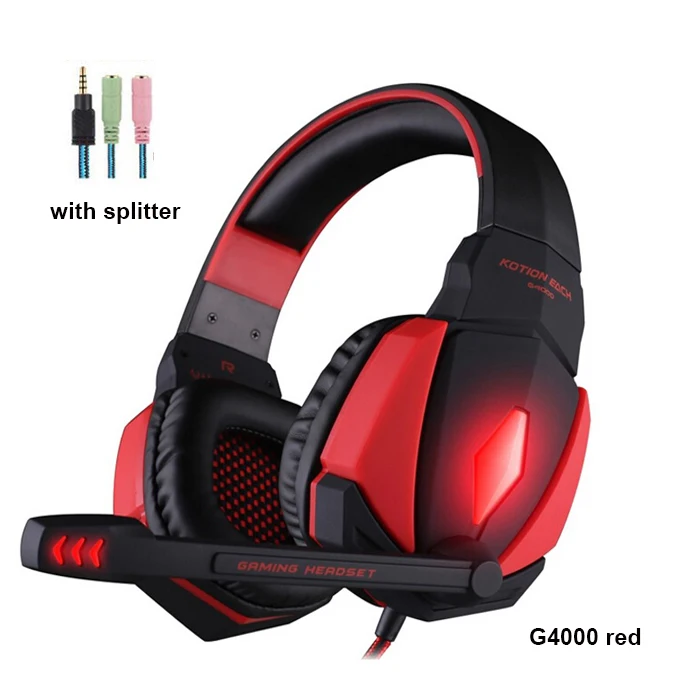 G4000 red n cable KOTION EACH G2000 G9000 игровые гарнитуры Игровые наушники гарнитура стерео наушники с микрофоном для ПК геймера в розничной упаковке - Цвет: G4000 red n cable