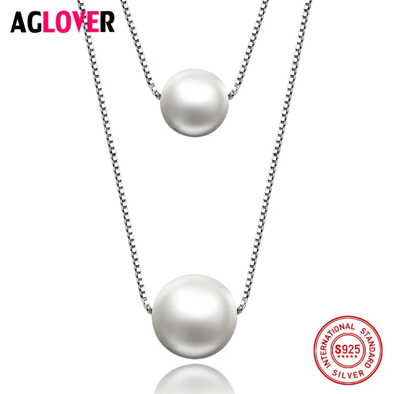

10mm Pearl 925 Silver Necklace Jewelry Woman Charm Freshwater Pearl Pendant Silver Box Chain Necklace Fashion Jewelry
