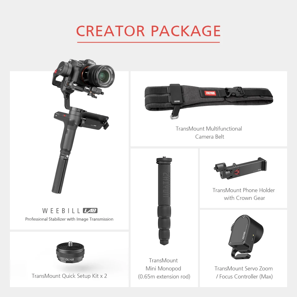 Creator Package ZHIYUN официальный Weebill LAB 3-осевой ручной карданный oled-экран универсальная структура стабилизатора для беззеркальной камеры VS Crane 3 - Цвет: Creator Package