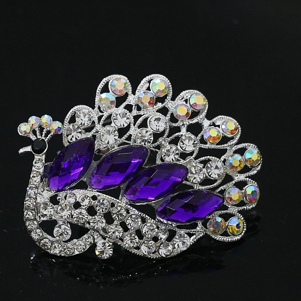 Мода Богемия Павлин Брошь животных красочный дизайн со стразами серебристый