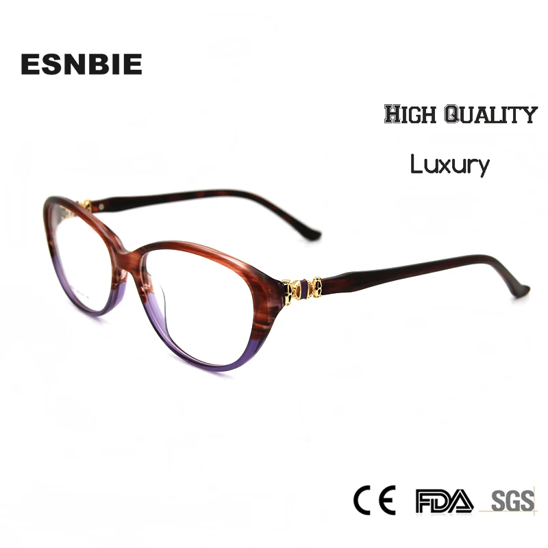 

ESNBIE OPTICAL Luxury Eyewear Cat Eye Glasses Frames for Women Diamond oculos de grau feminino Accept Rx Lens