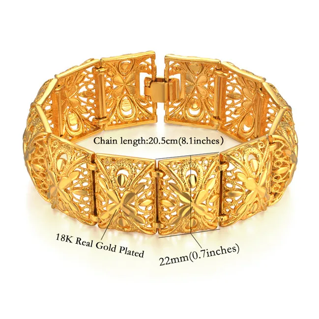 SL804 Gold Color Широкий браслет 22 мм золотой цвет звено цепи массивные браслеты и браслеты для женщин винтажные ювелирные изделия цветок большой браслет - Окраска металла: SL804 Gold Color