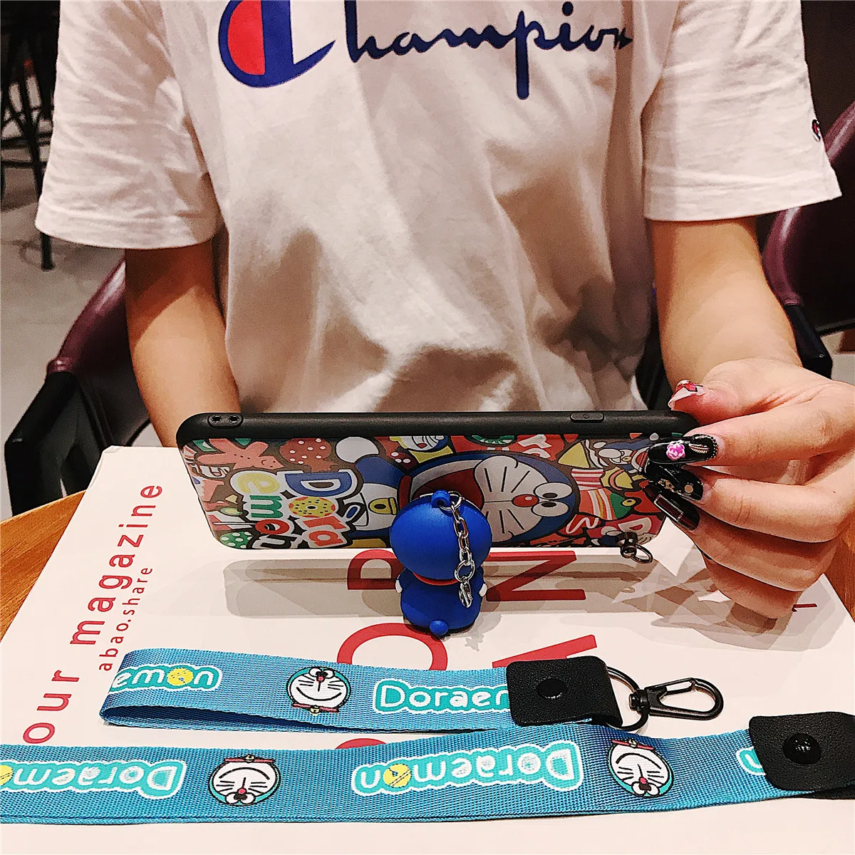 Для iPhone 11 Pro Xs Max XR 6 7 8Plus чехол Doraemon TPU подставка держатель мягкий телефонный