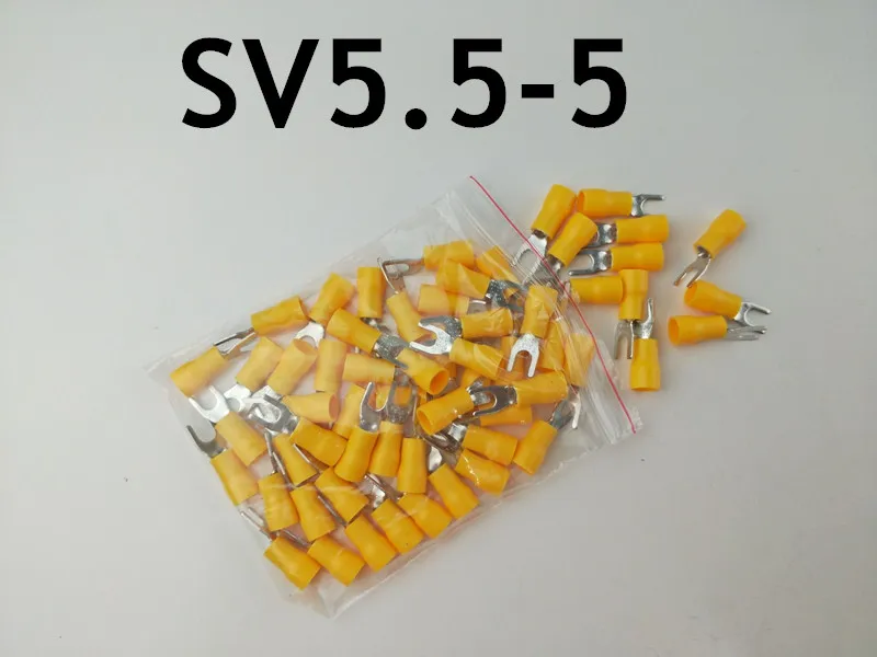 

SV5.5SV5.5-5 Yellow Furcate Terminal Cable Wire Connector 100PCS Fork Type Insulated Wiring Terminals for AWG12-10