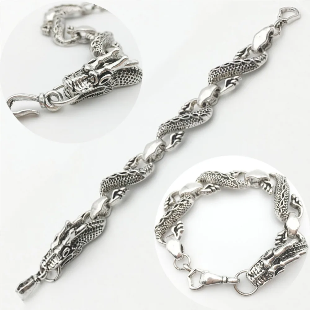 1 Pc Gothic Alloy Jewelry Classic Ancient Silver Carved Dragon Bracelet Male Men's Biker Chain | Украшения и аксессуары
