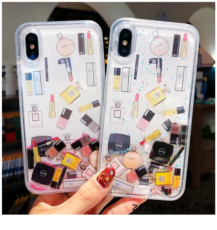 Hot Glitter Flowing Beauty Set Box Liquid Sand Case for iphone XS Max XR X 6 6s 8 7 Plus 6S Nail polish Capa Fundas Coque |