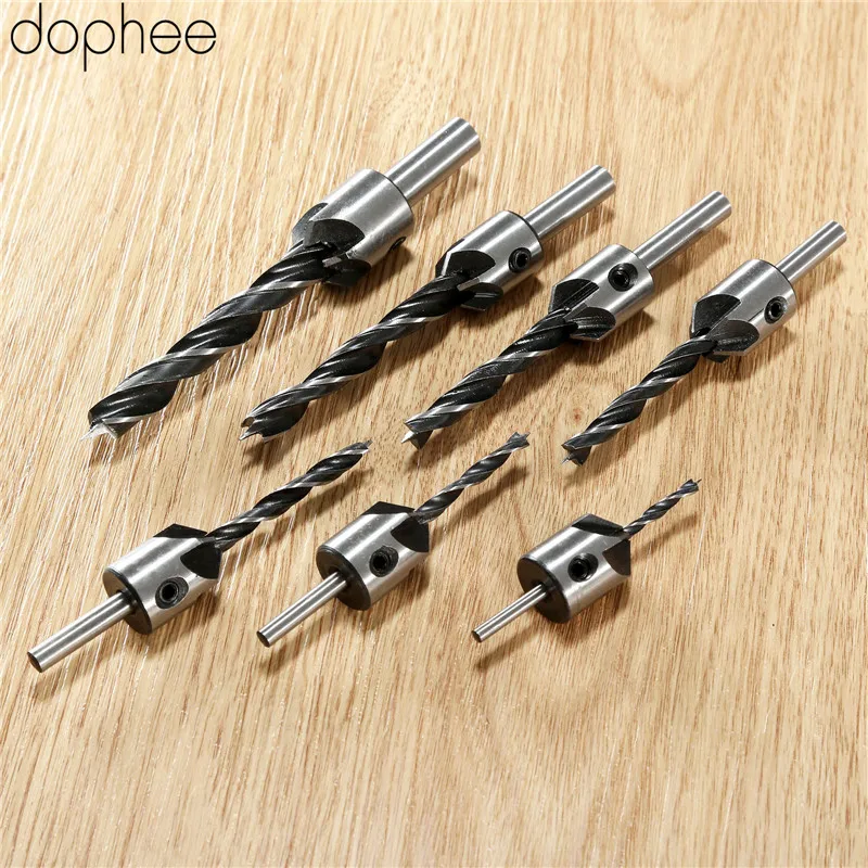 dophee Drilling Accessory HSS 5 Flute Countersink Drill Bit Set Reamer Woodworking Chamfer Power Tools High Carbon 3-10MM 7PCS |
