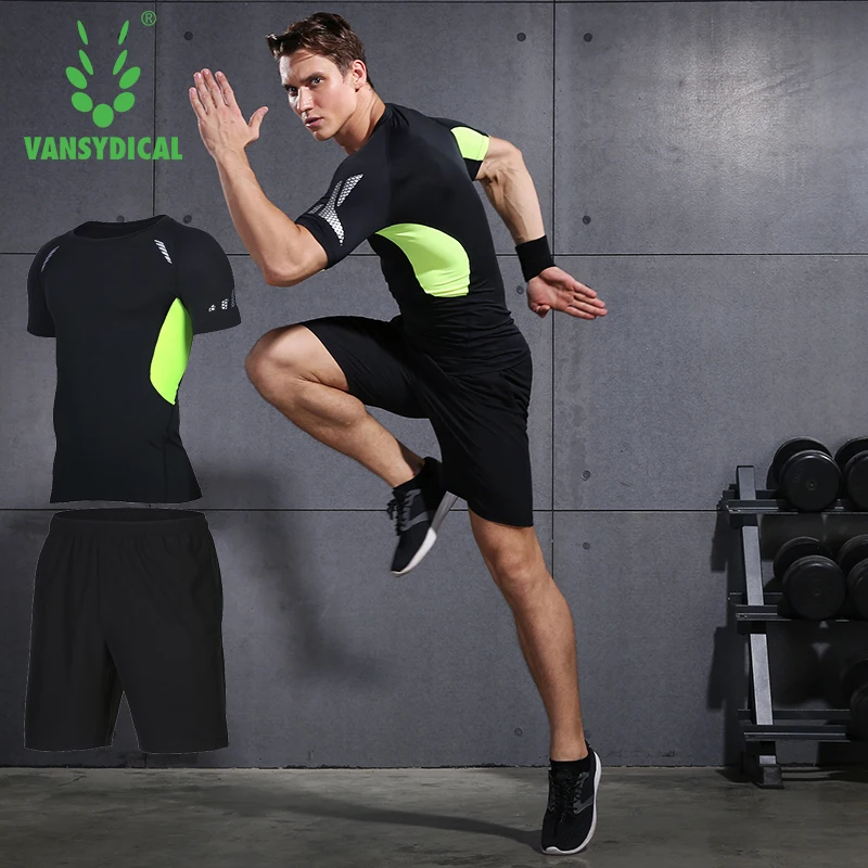 VANSYDICAL 2 шт. Фитнес одежда спортивный костюм Для мужчин спортивная быстросохнущая