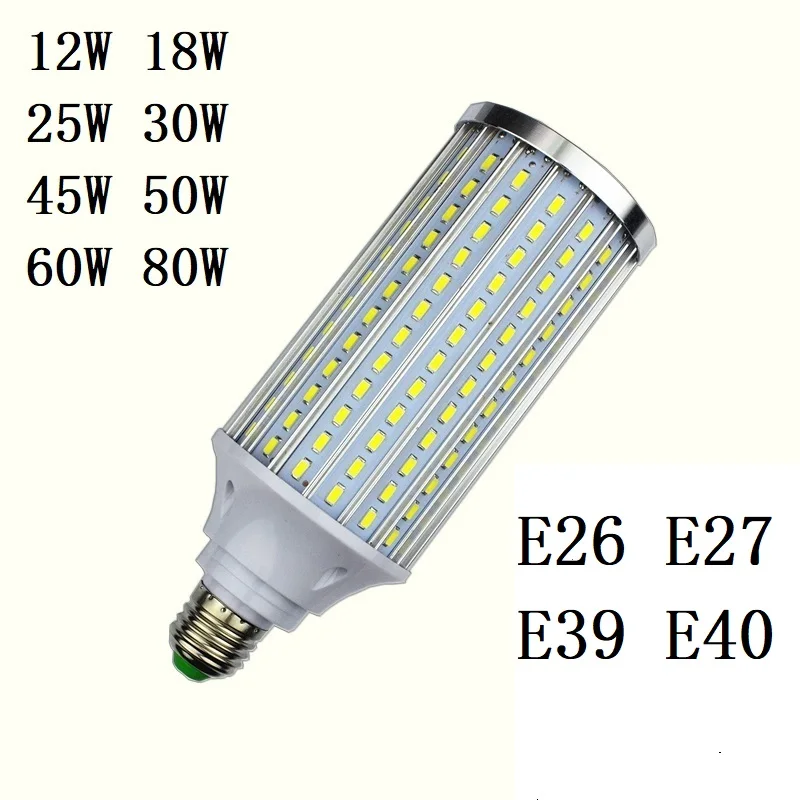 5 шт. светодиодсветодиодный лампы E27 E26 E39 E40 12 Вт 18 25 30 45 50 60 80 5730 чип Cree кукурузы 110 В
