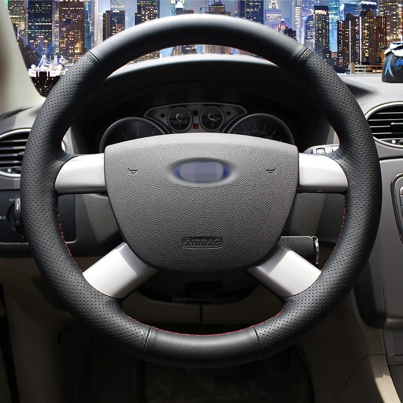 Блестящие пшеницы рука сшитый черный кожаный чехол рулевого колеса автомобиля