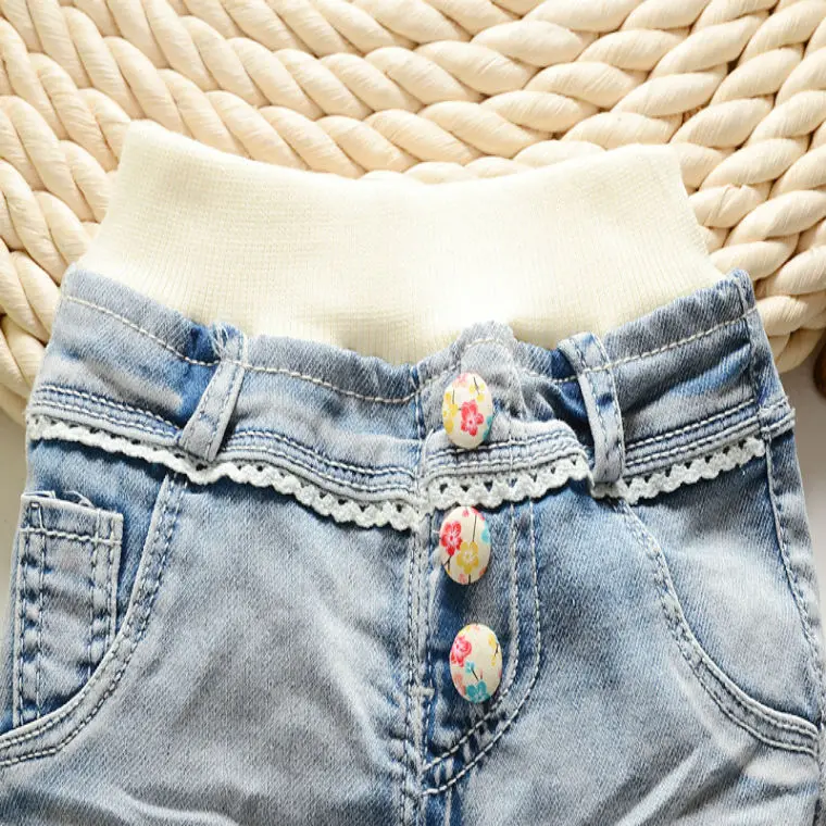 Новинка 2017 года брендовая модная одежда для малышей детские кружевные джинсы с