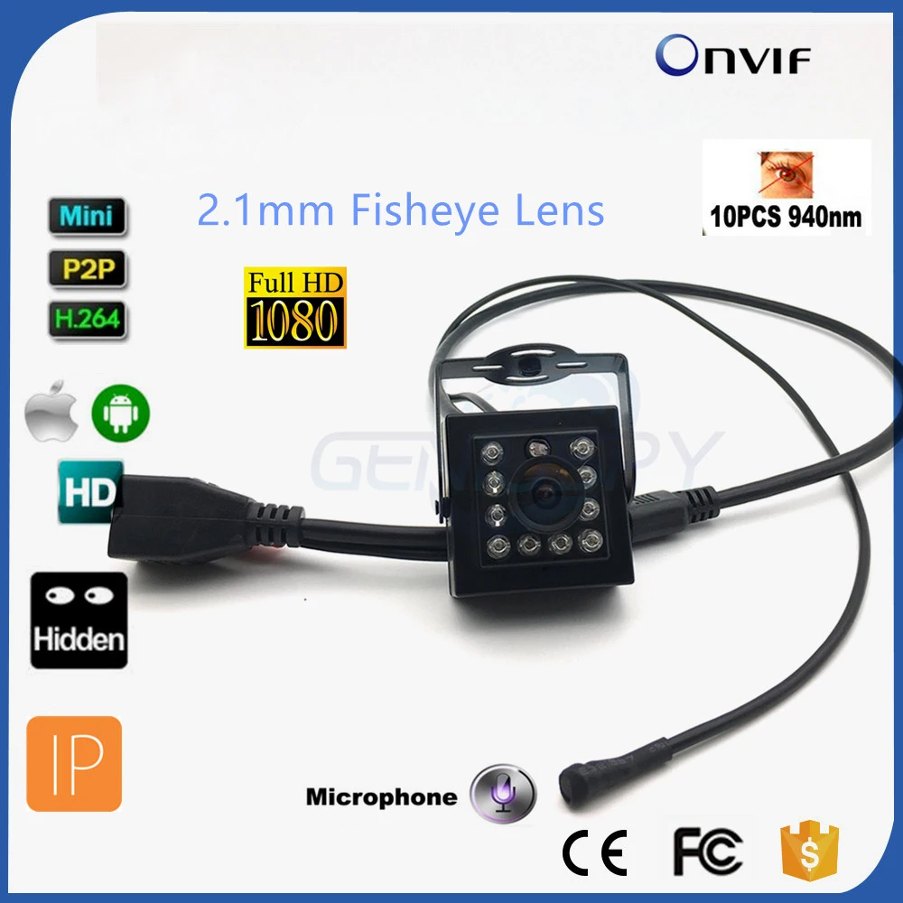 2 1 мм объектив 120 градусов HD 1080P Аудио Мини ИК Камера 10 шт. 940NM светодиодов Cam Ночное
