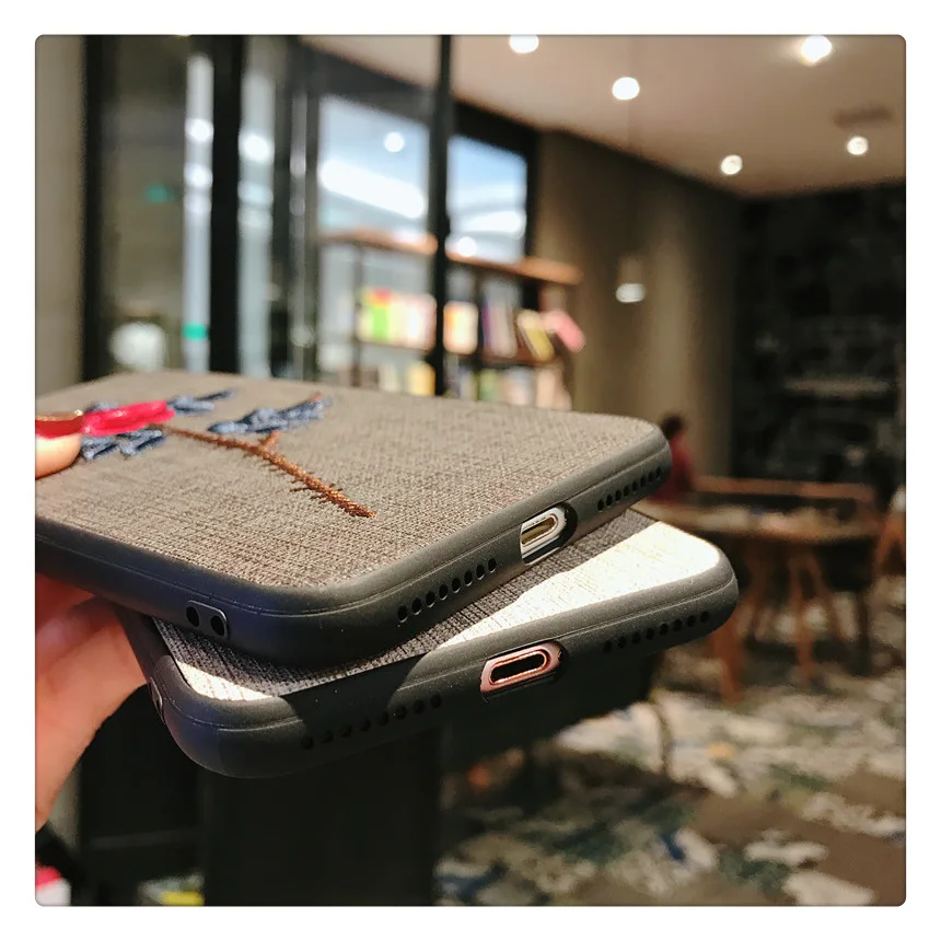 Роскошная вышитая крышка с цветком розы для iPhone 7 тонкий тканевый чехол X 8 6S 6 Plus 3D