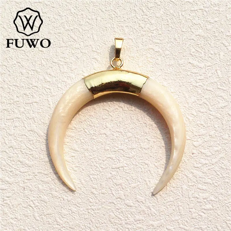 FUWO большой размер Модный натуральный белый полумесяц Кулон 24K золото