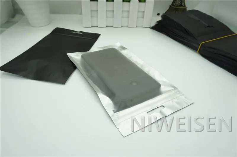100 X Black Aluminium foil Ziplock bags with hang hole - Front matte clear Zipper Resealable Mylar plastic pouch card sack | Дом и сад