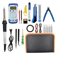 60w 110220v adjustable temperature soldering iron kit digital multimeter soldering tips desoldering pump cutter solder wire