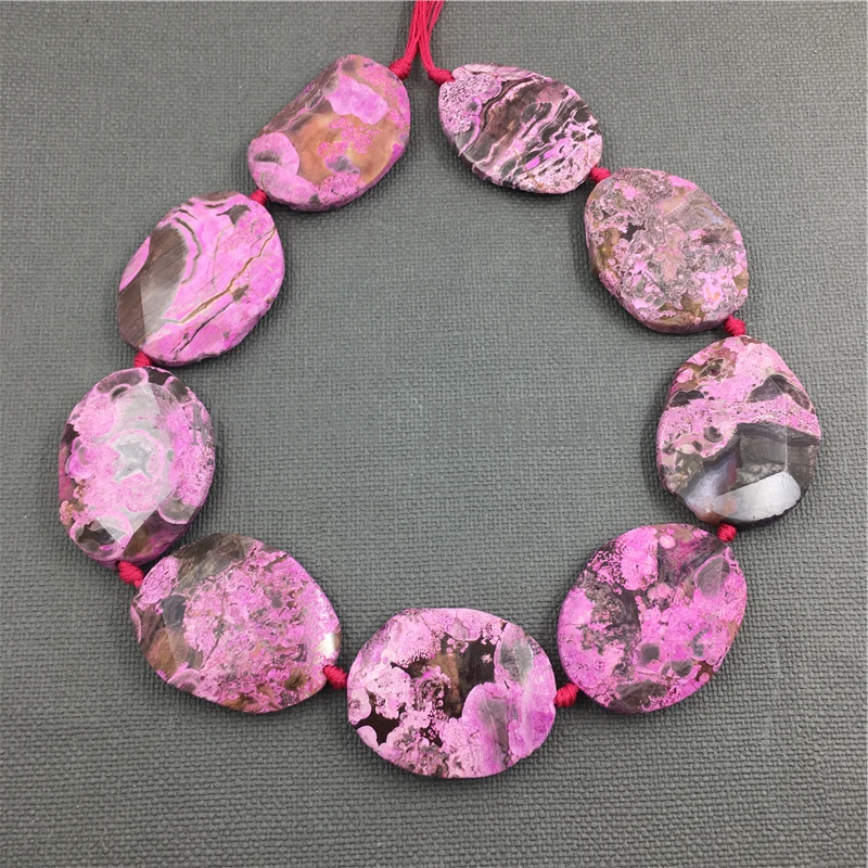 

Oval Faceted Pink Ocean Jaspers Slab Slice Drilled Beads,Sea Sediment Agates Pendant beads For DIY JewelryMY1114