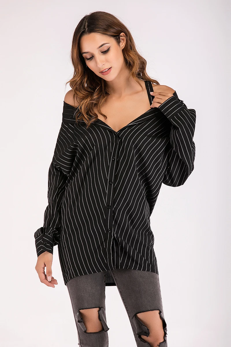 Сексуальный Женский Спагетти ремень v-образным вырезом полосатый принт с длинным