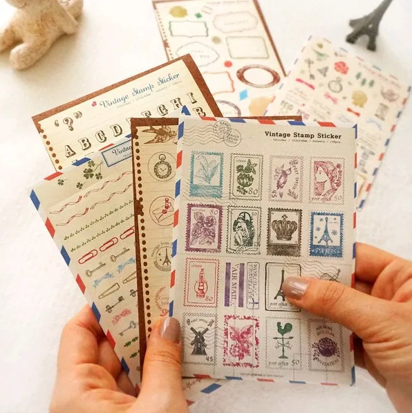 

6 Sheets Vintage Stamp Postmark Paper DIY Stickers Dimensional Decorative Stickers For Diary Scrapbook Calendar Notebook Label