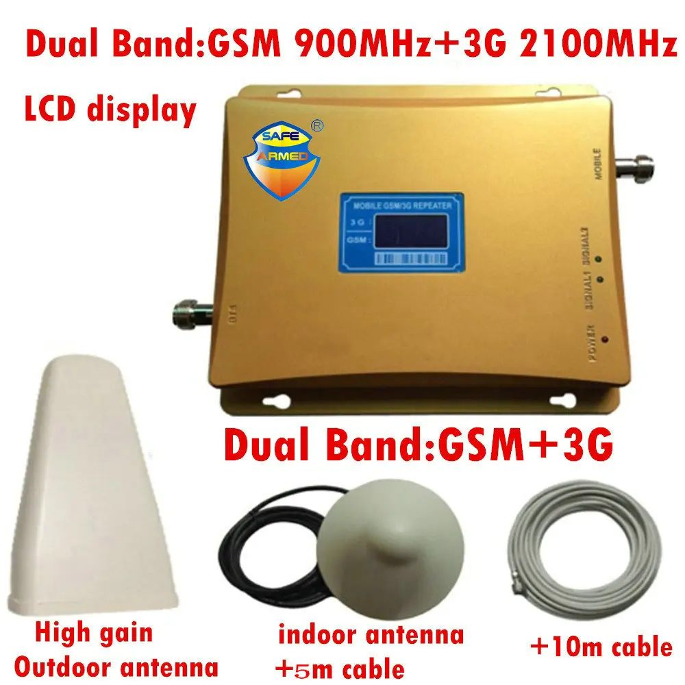 GSM 3G Repeater Dual Band GSM 900 MHz 2100 MHz W-CDMA UMTS Repetidor 3G Antenna Signal Amplifier 2G 3G Cell Phone Booster Sets