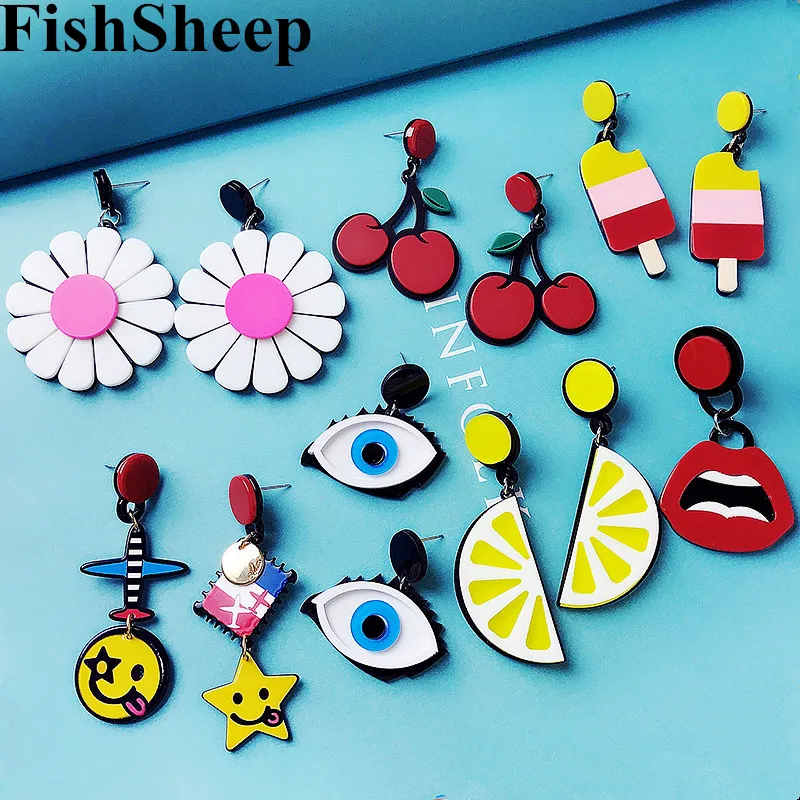 Женские акриловые серьги гвоздики FishSheep большие геометрические с круглым