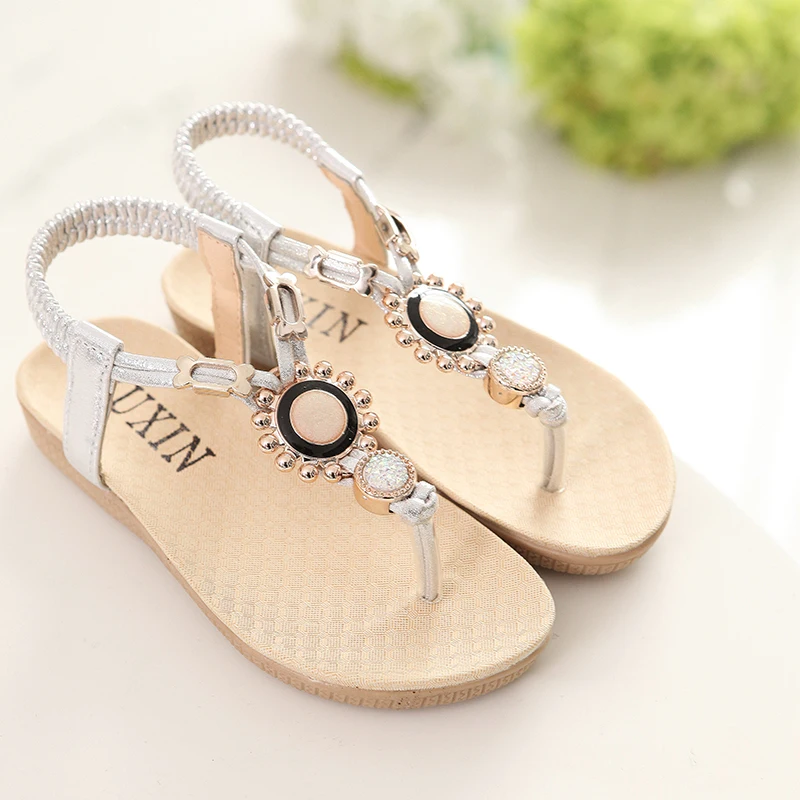 Летние подростковые сандалии для девочек детей Обувь со стразами Туфли к платью