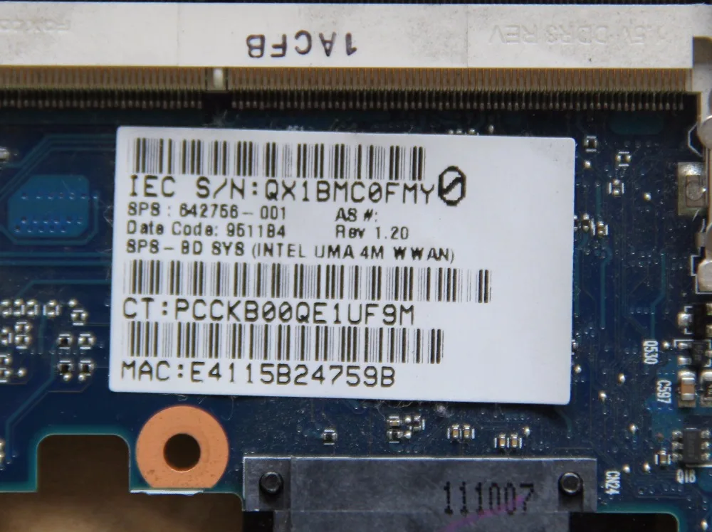 Материнская плата для ноутбука HP 6460B 642756 001 HM65 DDR3 полностью протестированная