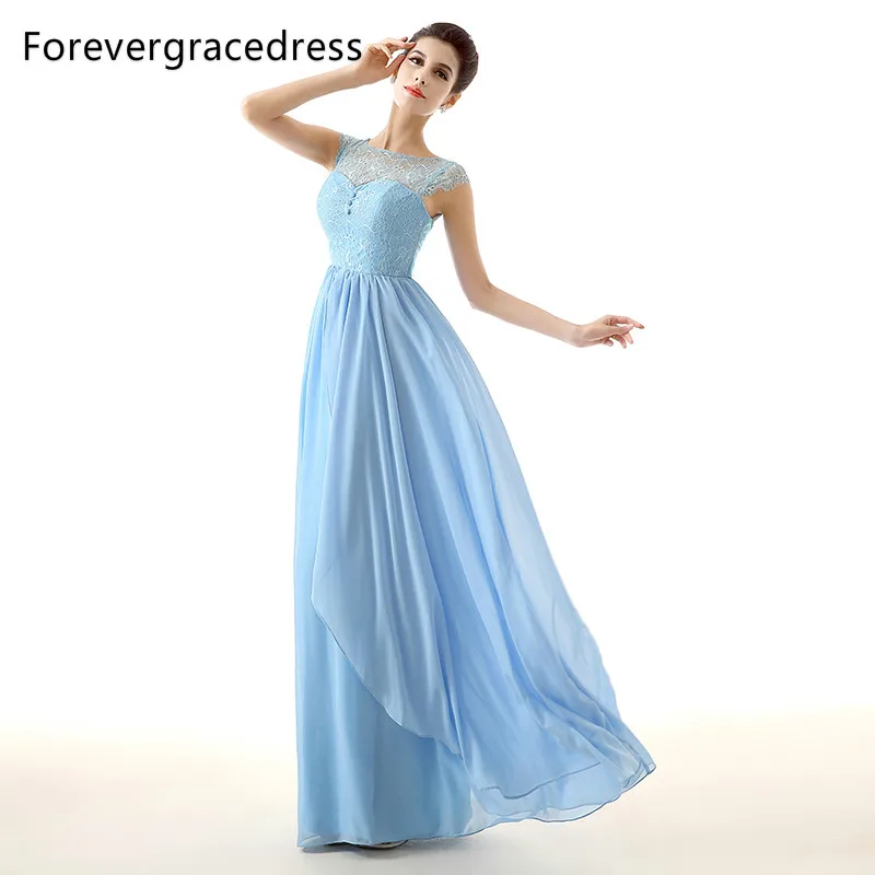 Forevergracedress голубой Длинные платье подружки невесты Дешевые линии Кружева
