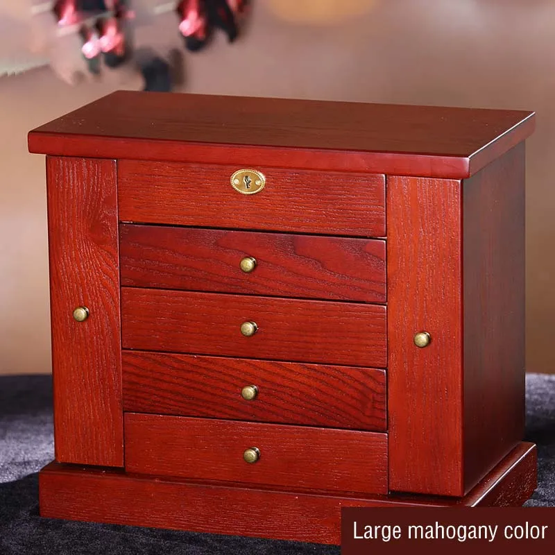 Mahogany color Портативная Ювелирная деревянная упаковочная шкатулка коробка для хранения косметики Органайзер контейнер изысканная косметика Помада чехол Подарочная коробка для косметики - Цвет: Mahogany color