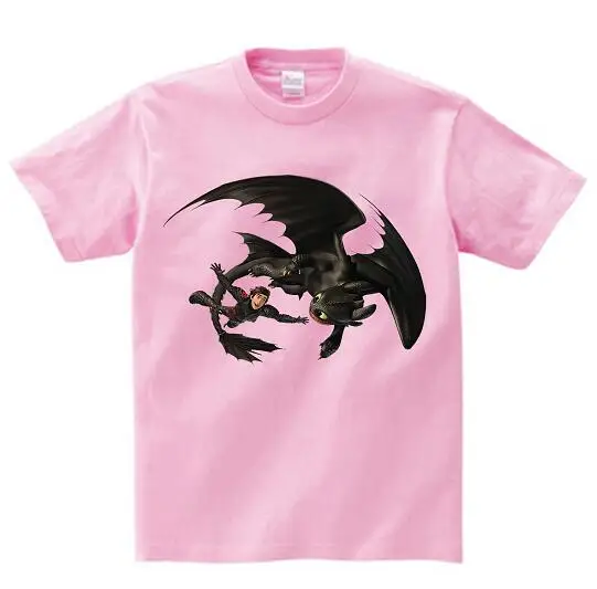 pink childreT-shirt Футболка с черным драконом топы с беззубиком, Детская футболка с изображением дракона, хлопковая ткань, подарок на день рождения для детей - Цвет: pink childreT-shirt