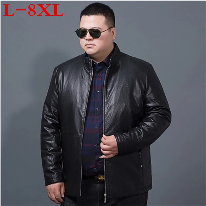 Большой размеры 8XL для мужчин кожаная куртка из натуральной овечьей козы бренд