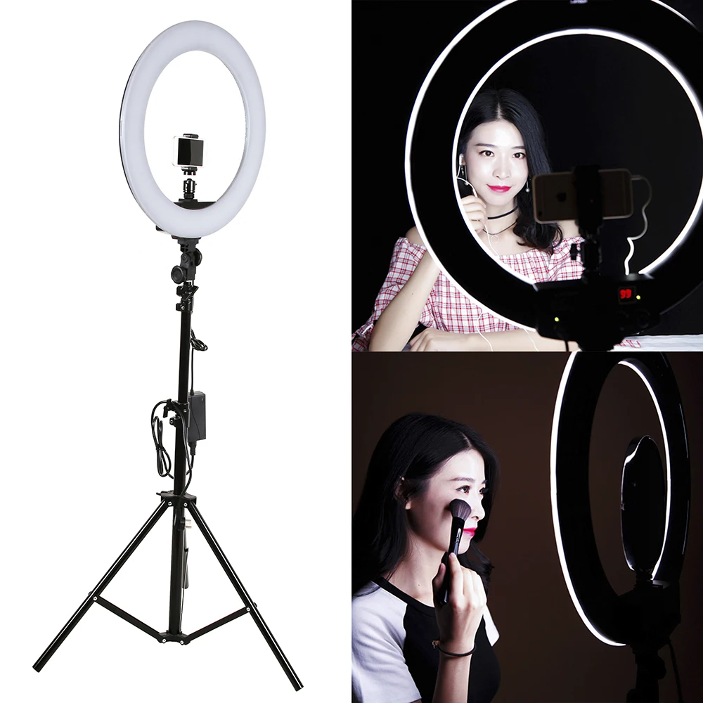 GVM Bi-color LED Ring Light With Stand 3200K-5600K Dimmable Video For Makeup YouTube Photography Lighting Kit 18 inch | Электроника