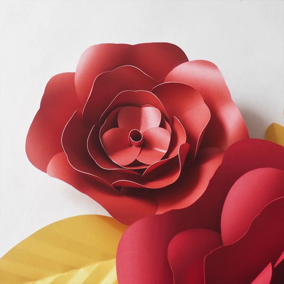 DIY красный гигантский бумажный фон с цветами искусственный цветок 4 шт. + листья 5