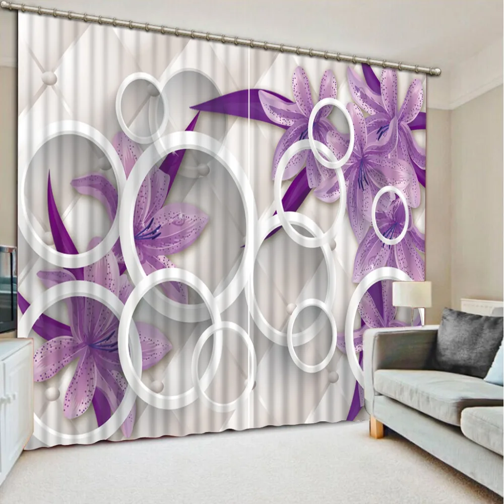 

Европейские 3D занавески, светонепроницаемые шторы с фотопечатью, для гостиной, спальни, с фиолетовыми цветами, романтичные Свадебные занав...