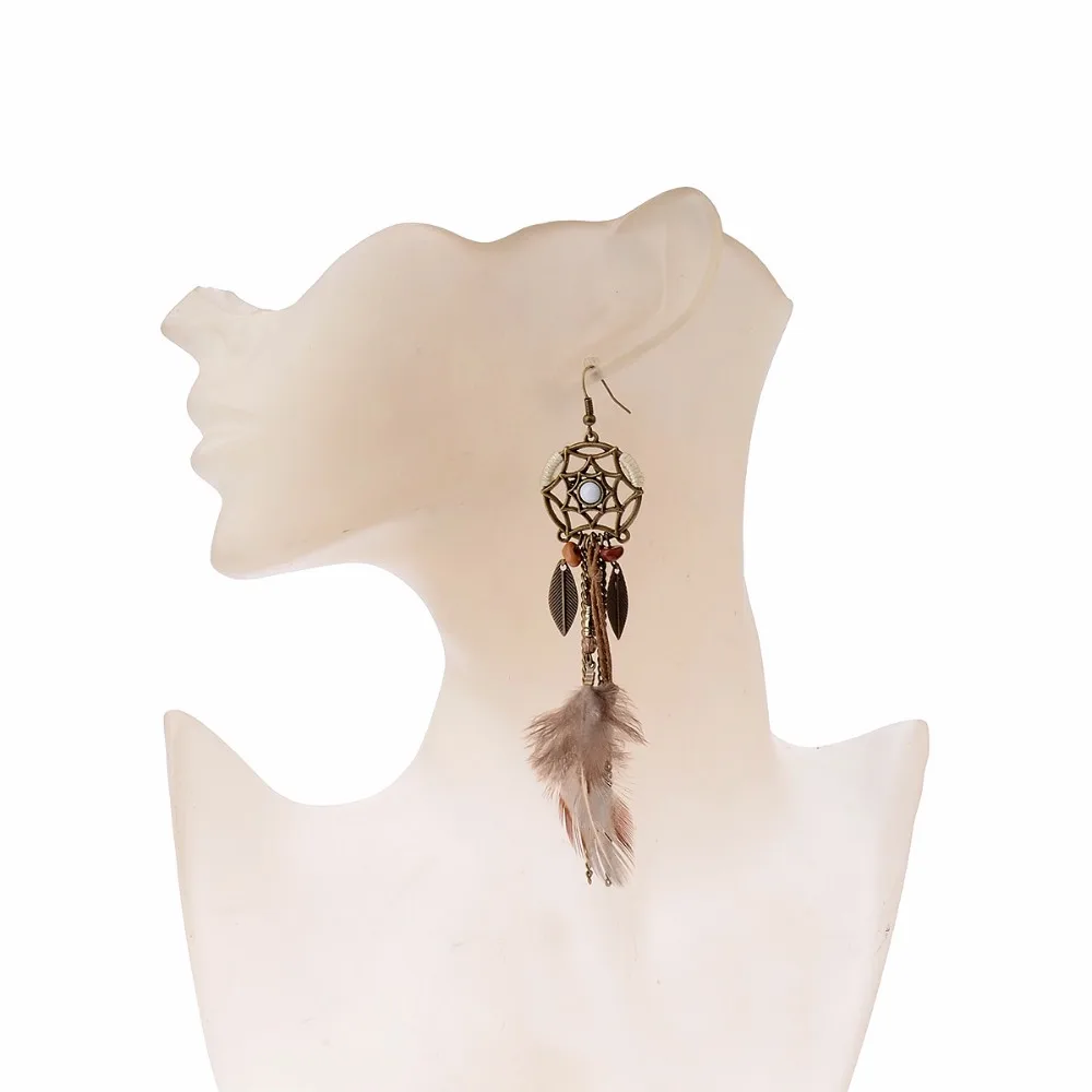 Женские модные длинные серьги-подвески с перьями богемные серьги в виде Ловца