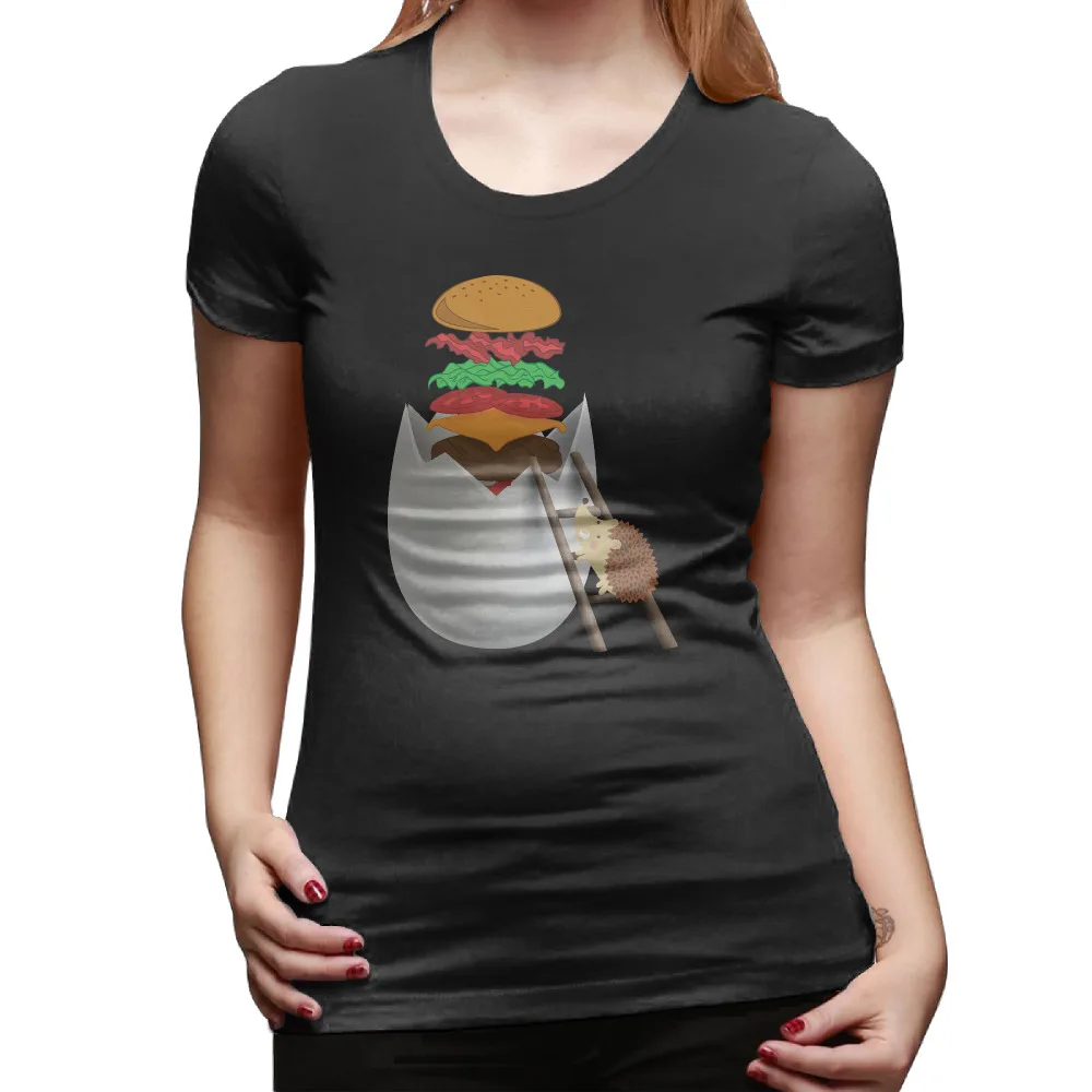 New Hedgehog Hamburger And Egg Shell Printed Funny T Shirt for women O Neck Short Sleeved Women t-shirt Fashion Design Tops | Женская