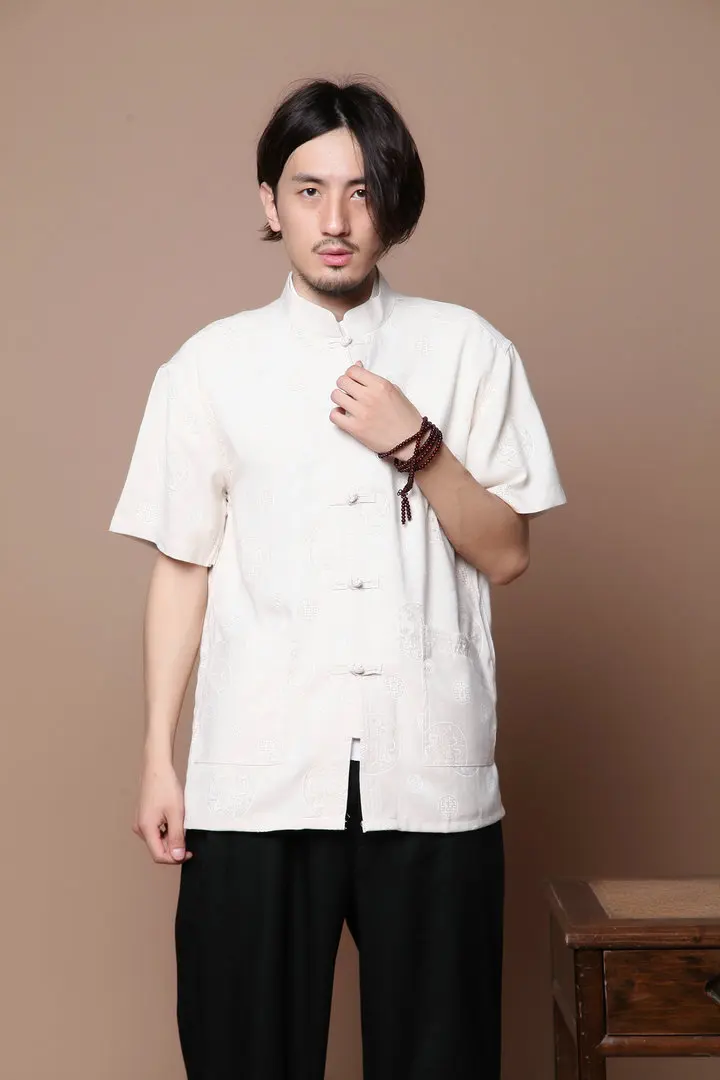 Высокое качество короткий рукав Мужская китайская Туника Одежда китайский